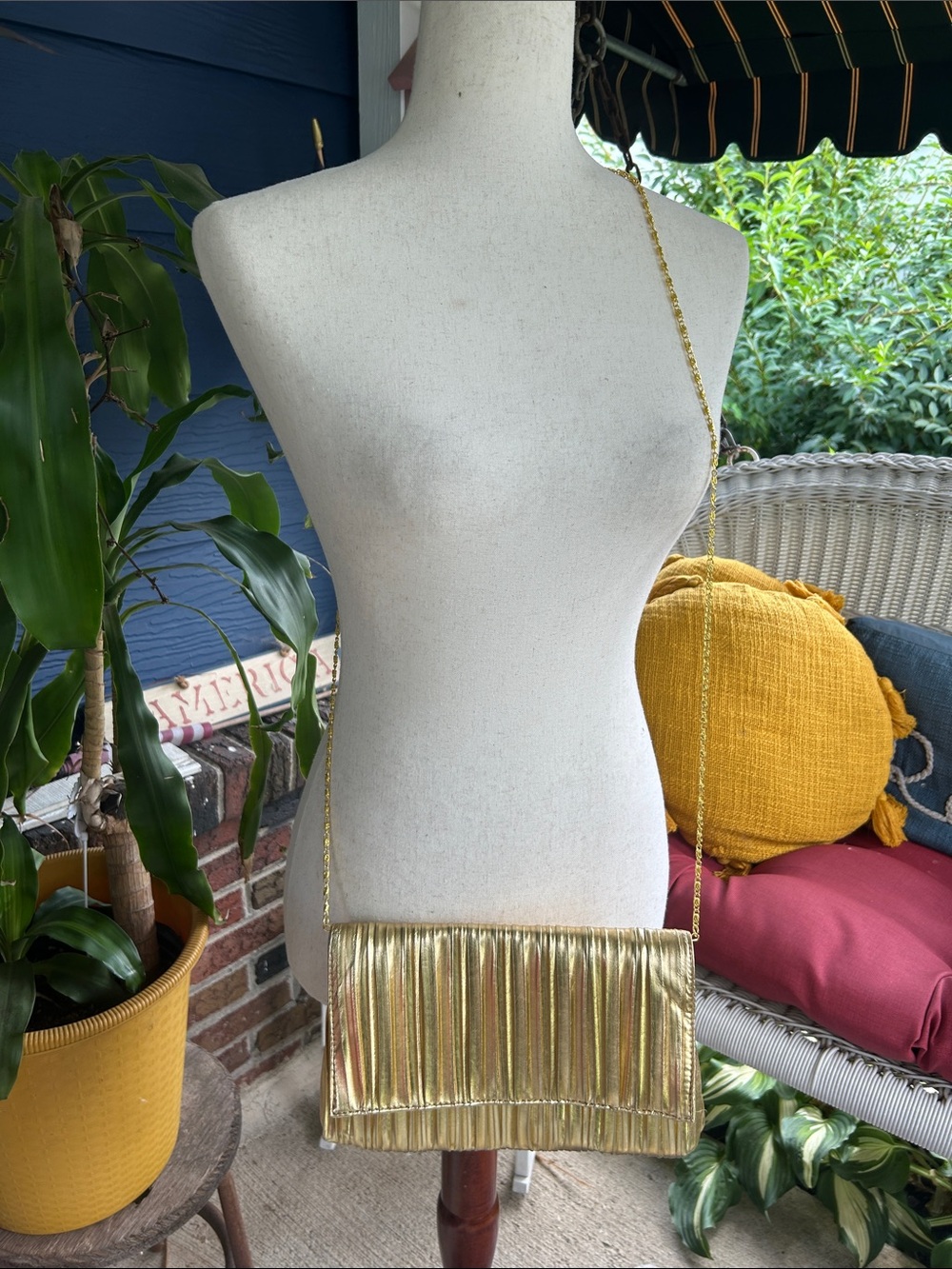 Gold Pleated Evening Clutch - Crossbody - Picture 7 of 8